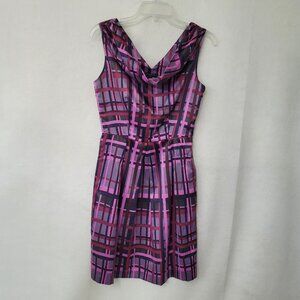 Banana Republic Sheath Dress Size 0 Purple Pink Plaid Cowl Neck Sleeveless